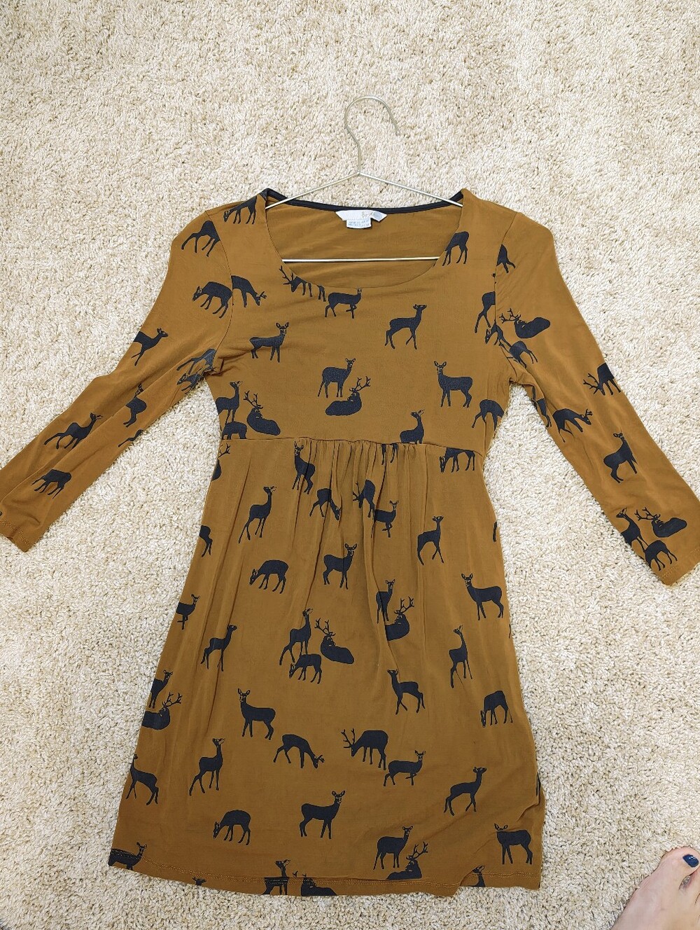 Boden Mustard with Navy Deer Print Mini Dress